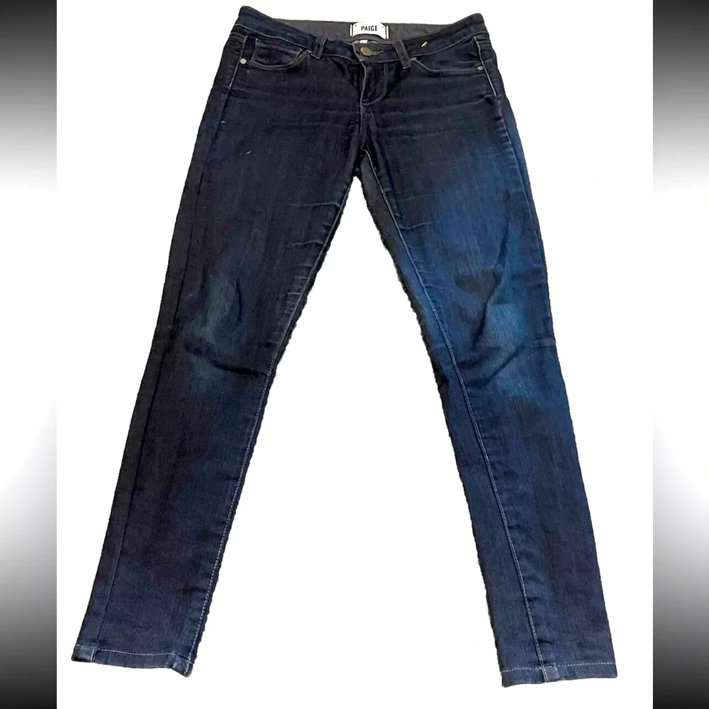 Paige Skyline Ankle Peg Jeans Womens 26 Low Rise Dark Blue Denim Made in USA - Picture 1 of 3